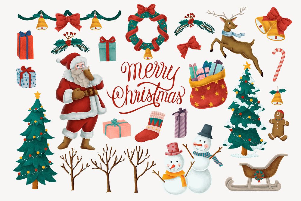 Merry Christmas celebration, festive collage element set vector