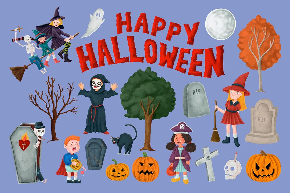 Happy Halloween, festive collage element set vector