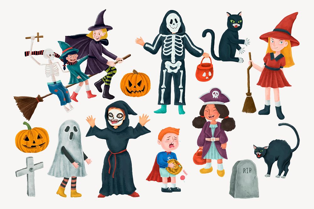 Festive Halloween, cute collage element set vector