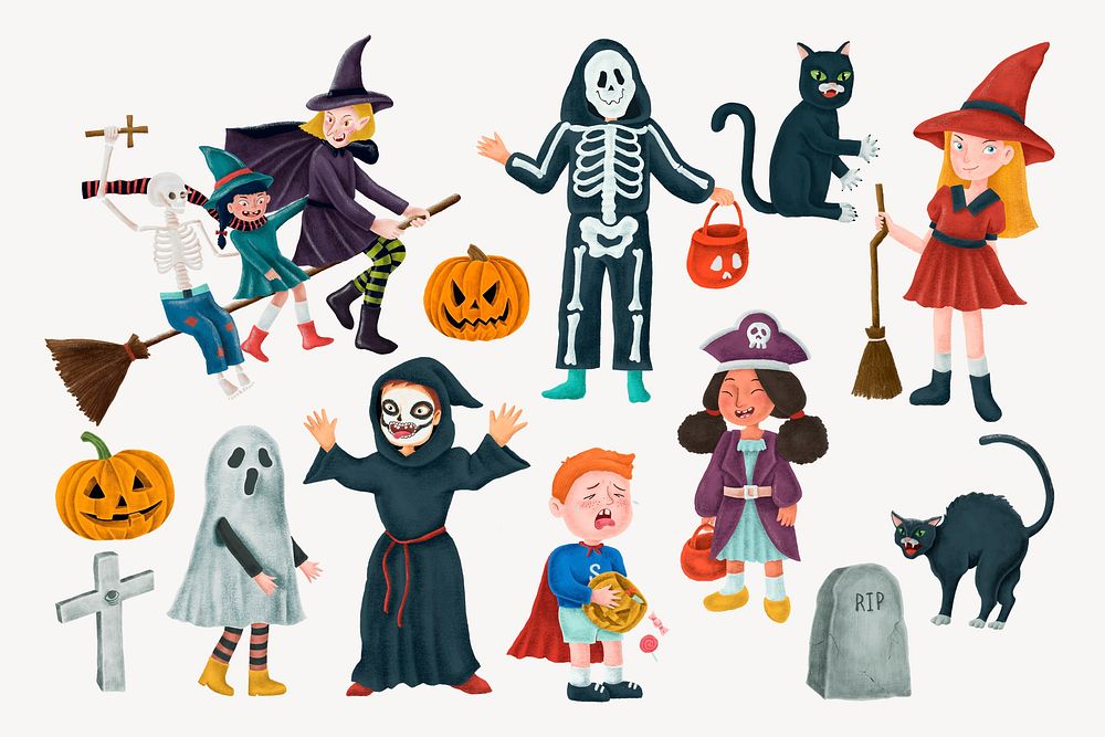 Festive Halloween, cute collage element set psd