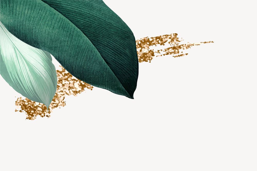 Green leaf, gold glitter clipart vector