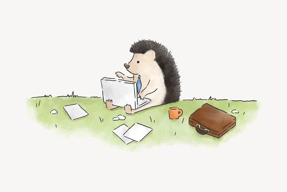 Businessman hedgehog illustration, collage element vector