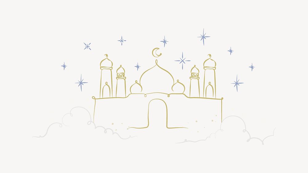 Ramadan mosque illustration, collage element vector