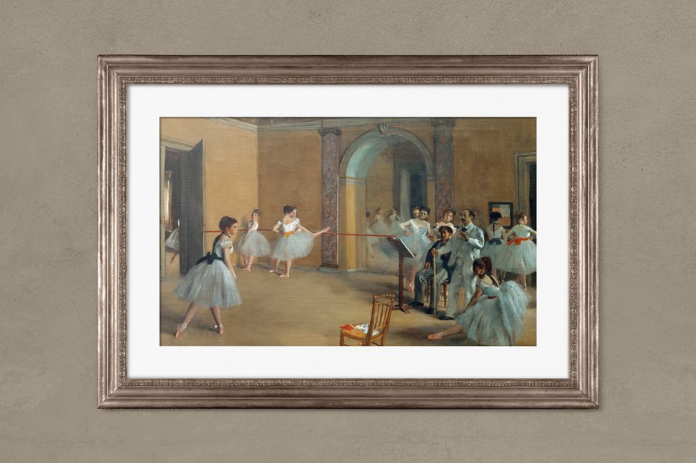 Bronze picture frame psd mockup, Edgar Degas' The Dance Class remixed by rawpixel