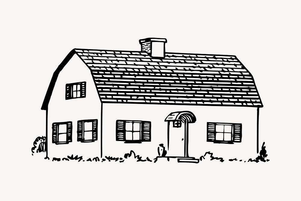 Farmhouse clipart, illustration. Free public domain CC0 image.