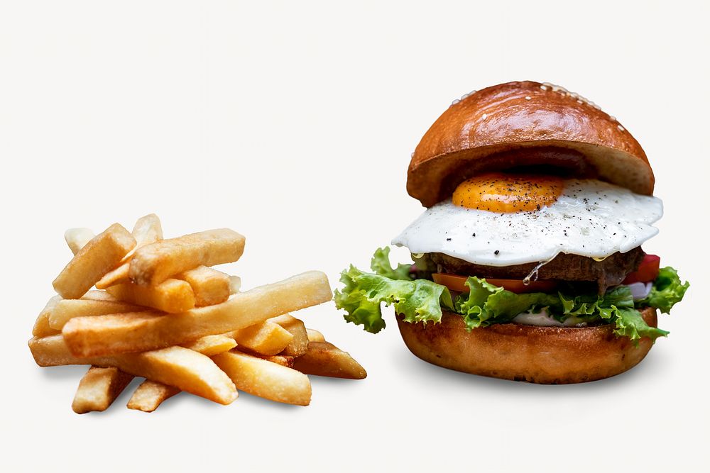Burger and fries  isolated image