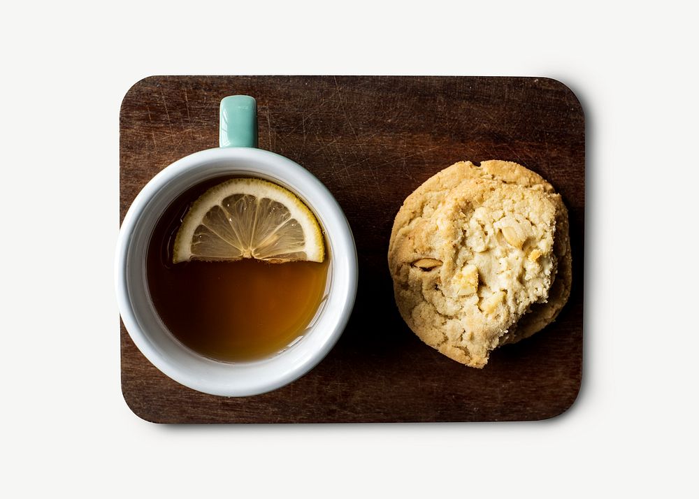 Tea and cookie collage element psd