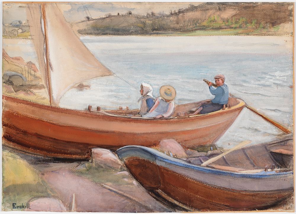 Veneitä rannalla, 1902, by Magnus Enckell