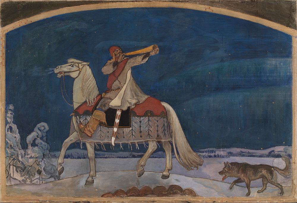 Kullervo sets off for battle ; kullervo departs for the war, 1901, by Akseli Gallen-Kallela