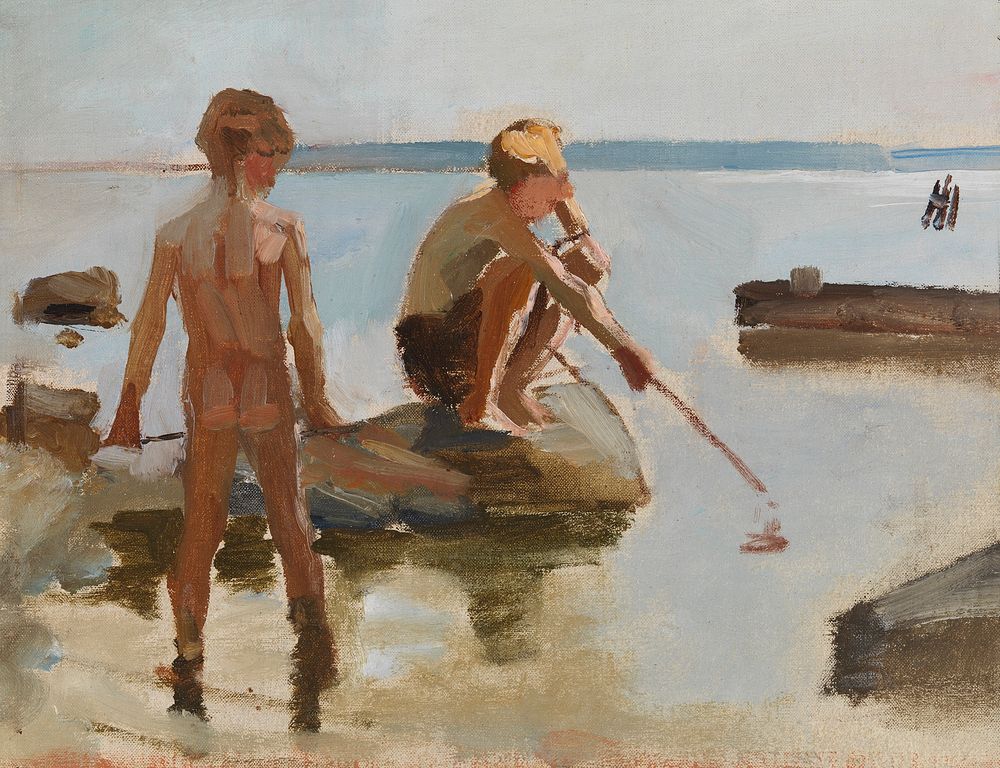 Sketch for boys playing on the shore, 1884, by Albert Edelfelt