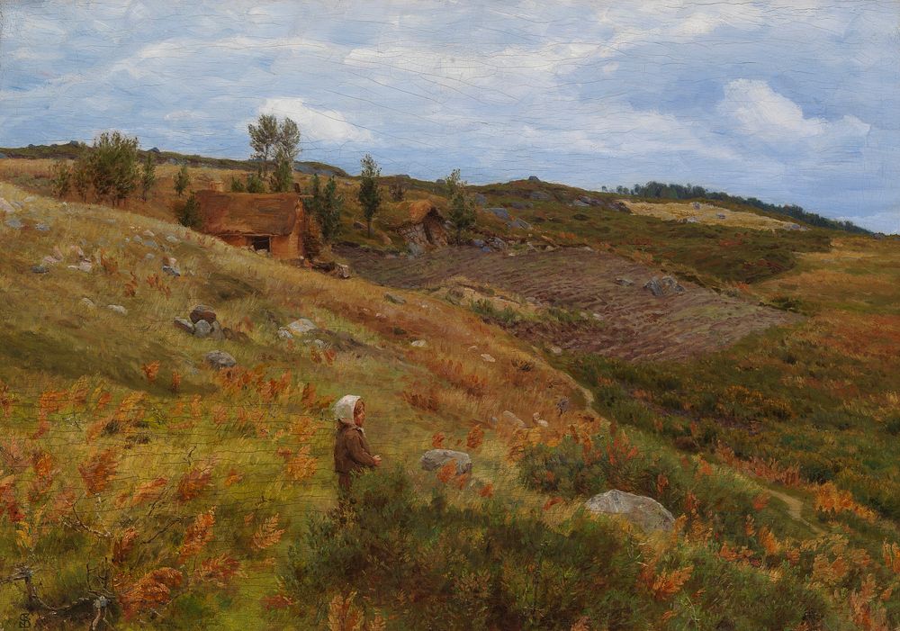 Lowland cottage (1889 - 1891) oil painting by Niels Skovgaar.