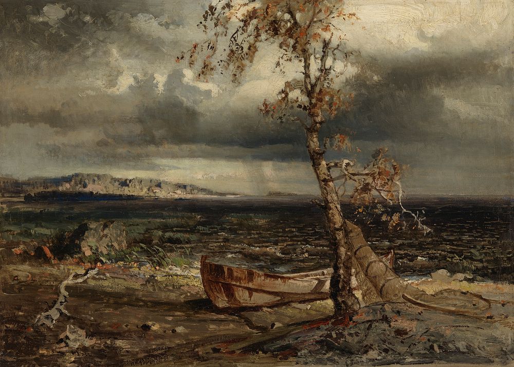 Storm on lake näsijärvi, 1860, Werner Holmberg
