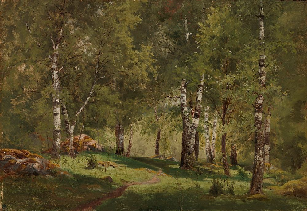 Birch grove interior (1865) oil painting by Hjalmar Munsterhjelm.