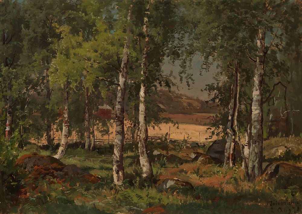 Landscape with birch grove and rye field, 1876, Hjalmar Munsterhjelm