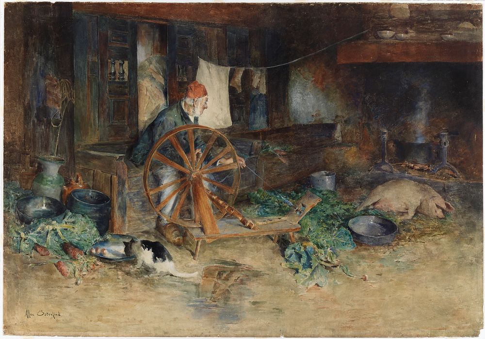 Old man threading yarn, by Allan Österlind