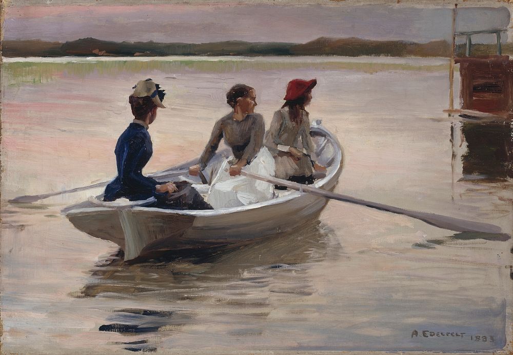 Girls in a rowing boat (summer in the archipelago), 1883, by Albert Edelfelt