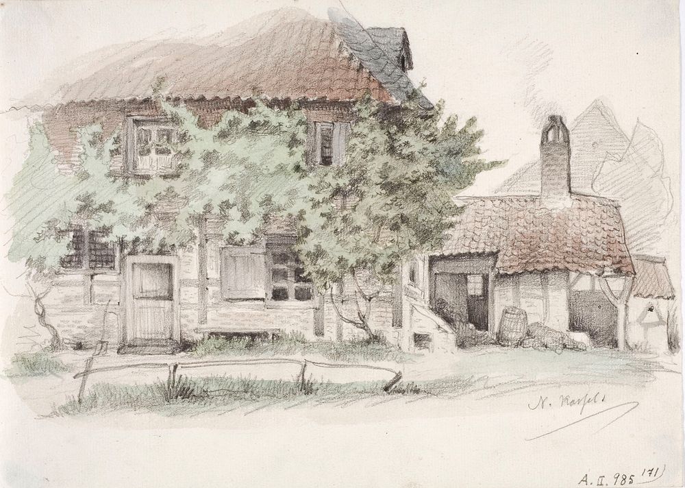 Saksalainen talonpoikainen ristikkotalo, jossa on tiilikatto, 1850 - 1855, Anders Ekman