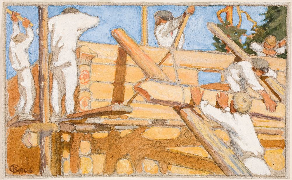 A house of stout logs, 1906, by Akseli Gallen-Kallela