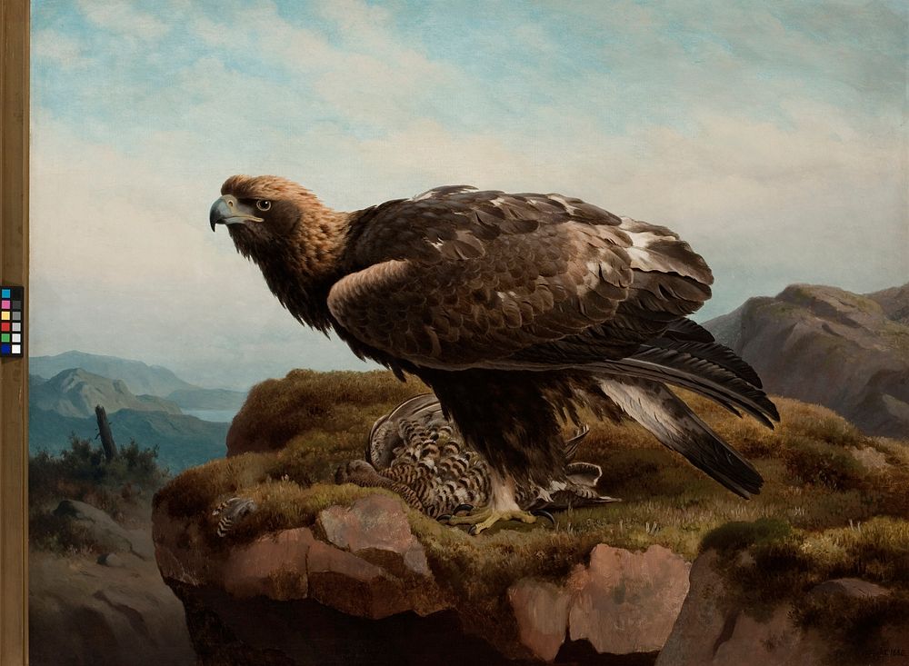 Golden eagle at a cliff's edge, 1880, by Ferdinand von Wright
