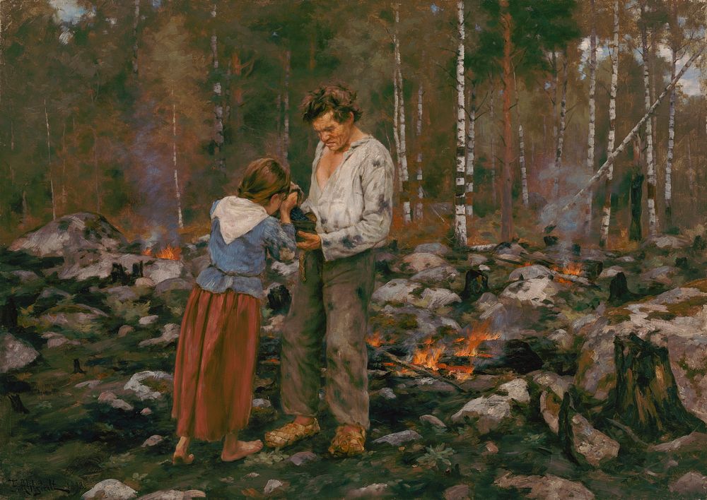 Matti burning the brushwood, 1893, Fredrik Ahlstedt