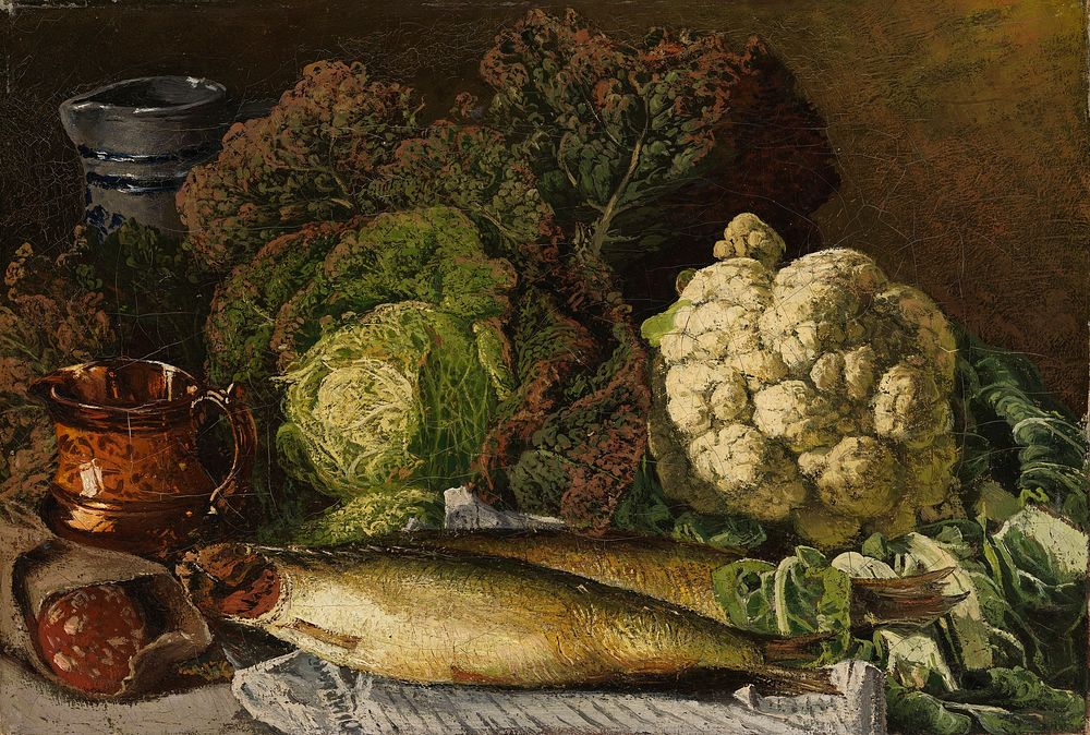 Still life with vegetables and fish, 1876, Fanny Churberg
