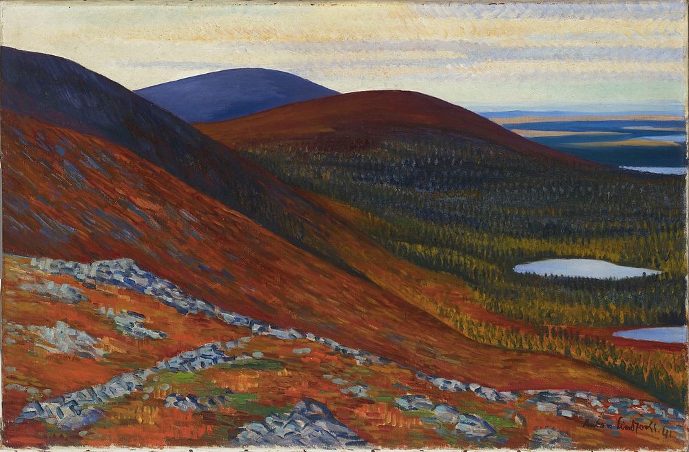 Autumn landscape (1941) oil painting by Anton Lindforss.