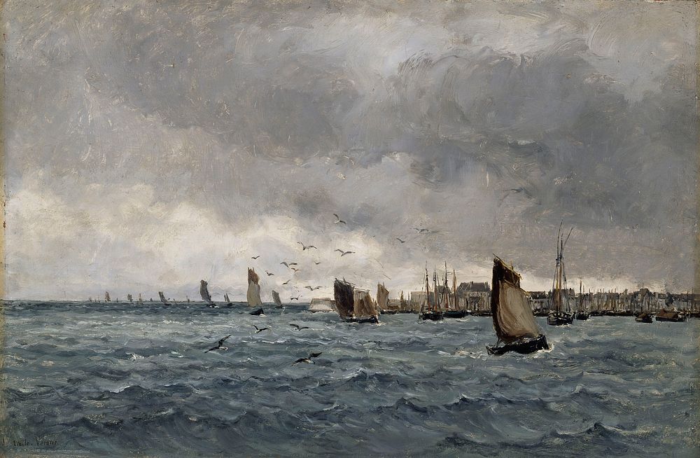 Harbour scene (concarneau), 1849 - 1887, émile Louis Vernier