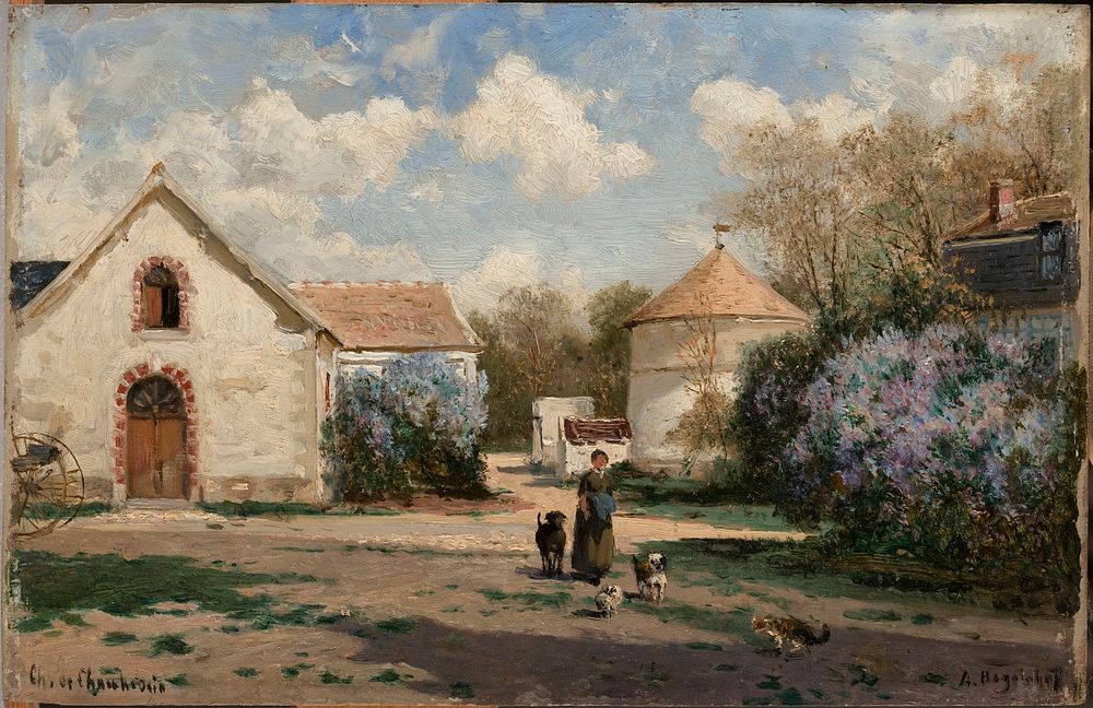 Scenery outside paris with woman and animals, 1850 - 1896, Aleksei Bogoljubov