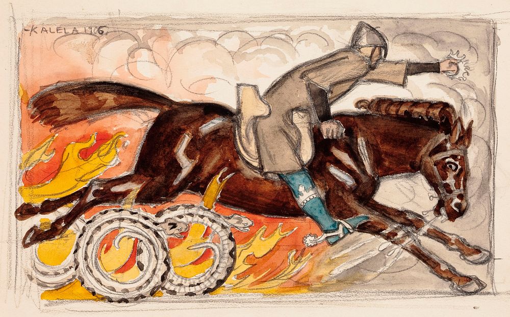 Luonnos värikuvaan ritari ja kuningaskäärme, 1906, by Akseli Gallen-Kallela