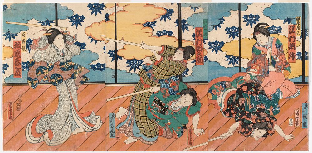Kohtaus kabuki-n&auml;ytelm&auml;st&auml;, 1850 - 1870, Yoshitora