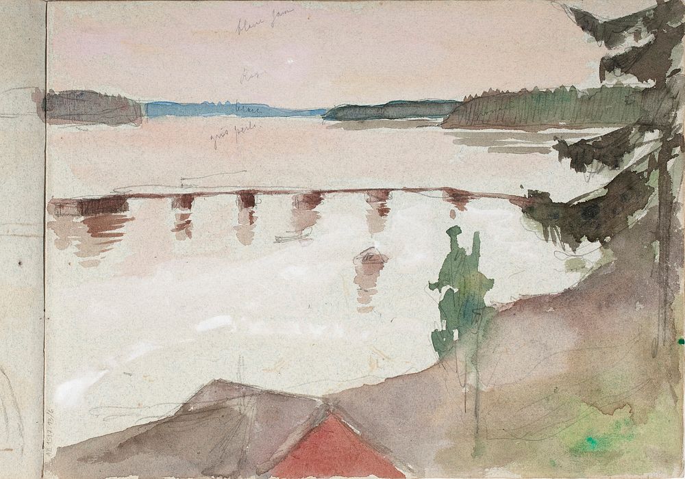 Rantamaisema, pitkä laituri, 1882 - 1886part of a sketchbook, by Albert Edelfelt