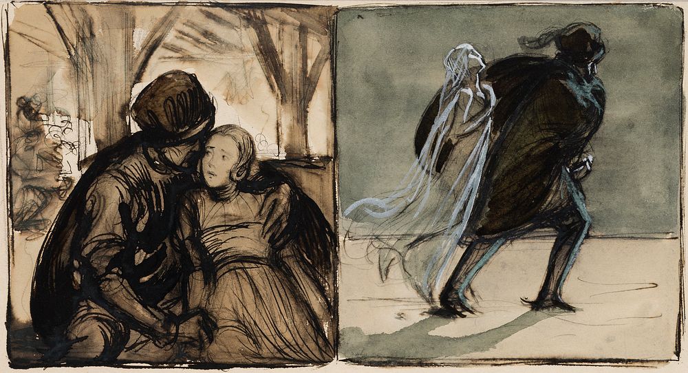 Two scenes from herr arnes penningar, 1904, by Albert Edelfelt