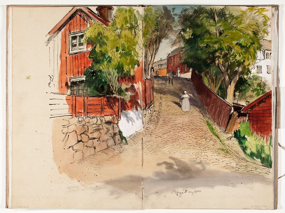 Katu porvoosta, luonnos 1902, 1902part of a sketchbook, by Albert Edelfelt