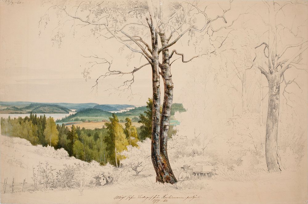 View from jaakkima parsonage over the lake laatokka ; unfinished, 1860, Magnus Von Wright