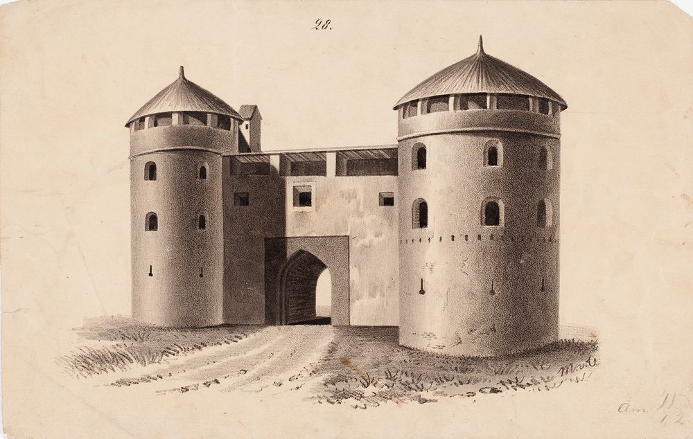 Gate to a fortress, picture no. 28 in grunder i teckna och rita, 1838, Magnus Von Wright