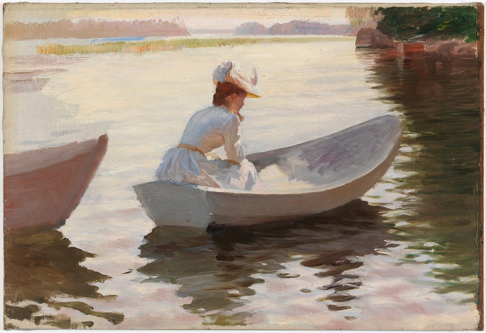 Woman in a rowing boat, study for girls in a rowing boat, 1886, by Albert Edelfelt
