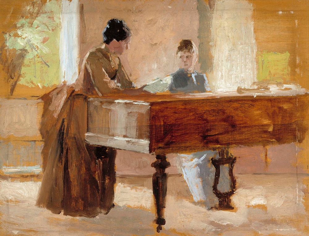 In the drawing room at haikko, study for an old tune, 1888, by Albert Edelfelt