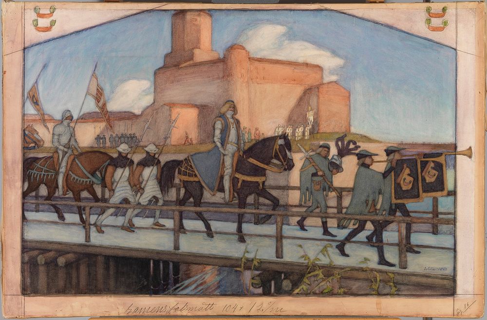Kaarle knuutinpojan lähtö viipurinlinnasta, 1900 - 1905, by Albert Gebhard
