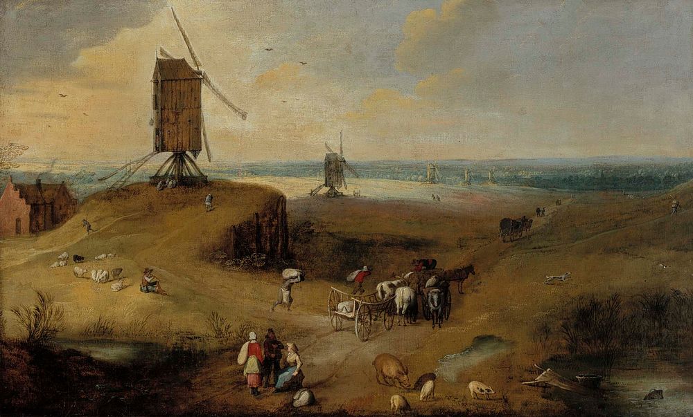 Windmill landscape in flanders, 1607 - 1635, Joos De Momper