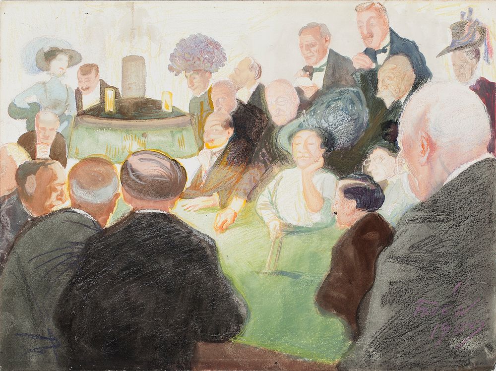 At the gaming table; gentlemen and women around the gaming table, 1909, Antti Favén