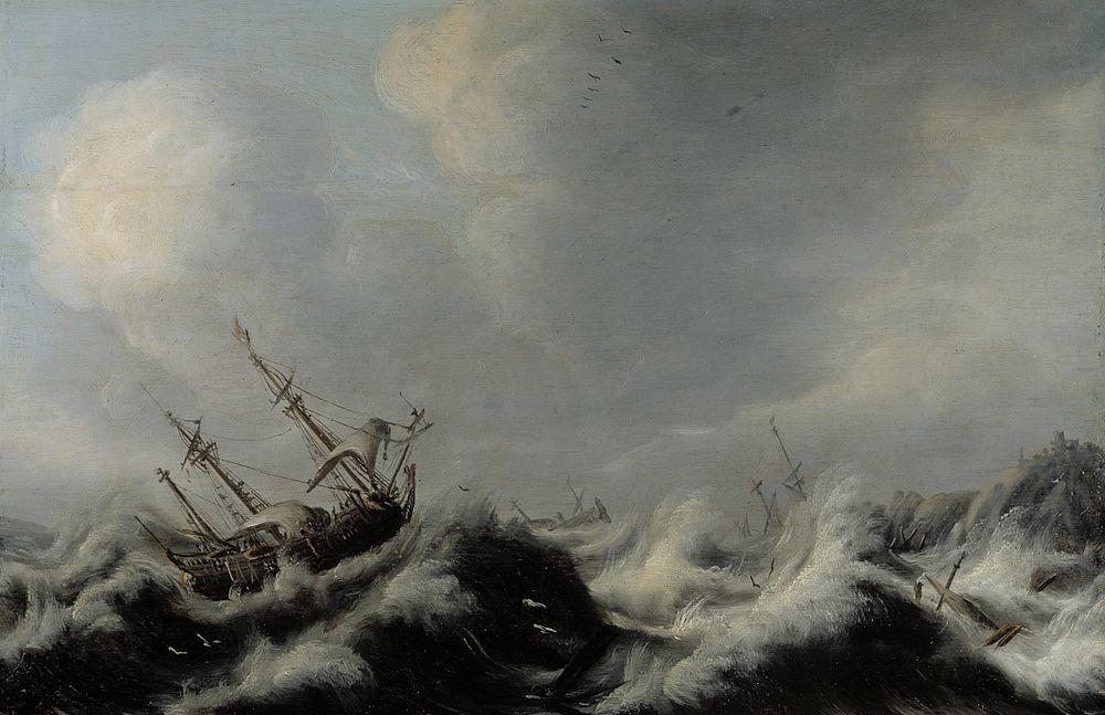 Sailing ships in a storm, 1609 - 1670, Pieter Jansz Van Der Croos