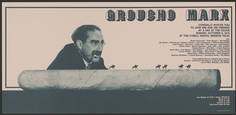 Groucho Marx cordially invites you to join him and his friends at a day at the races Sunday, October 6, 1974, at the O'Neill…