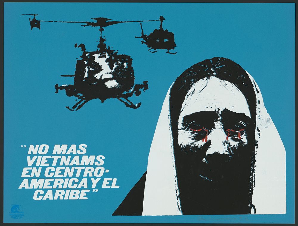 "No mas Vietnam in Central America and the Caribbean" (1983) vintage poster by Eduardo Ramírez Villamizar. Original public…