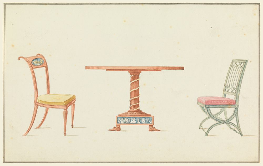Two Chairs and a Table, Jean Dmosthne Dugourc