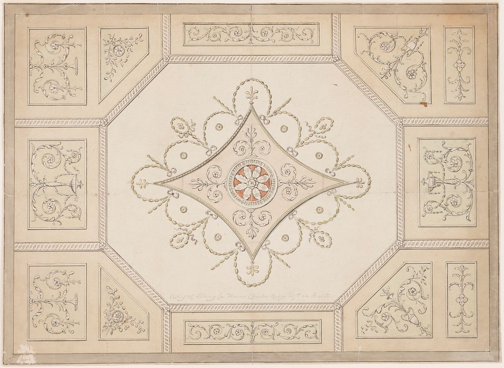 Design for Library Ceiling, Benton House, Northumberland, England, George Richardson