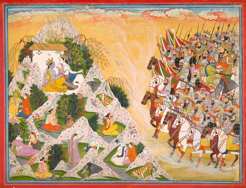 Jarasandha’s army advances toward Krishna and Balarama, folio from a Mahabharata