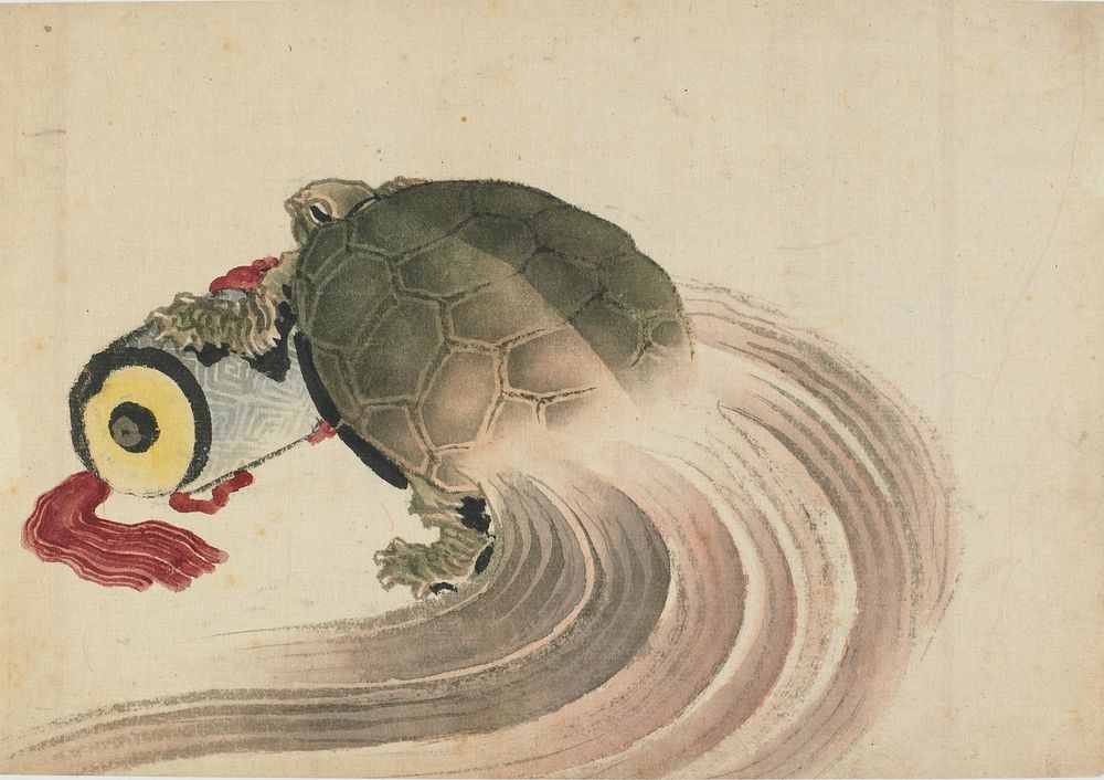 Turtle resting on a scroll by Katsushika Hokusai
