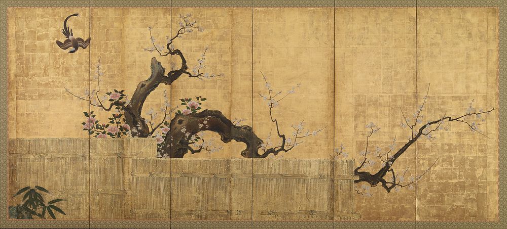 Blossoming Plum and Camellia in a Garden Landscape, Kano Koi
