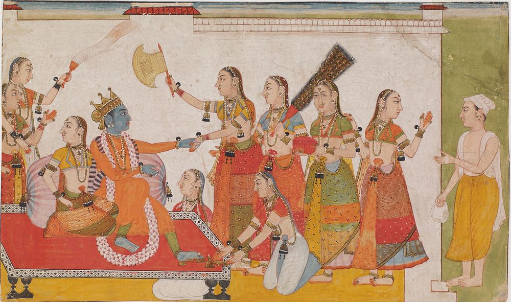 Krishna welcoming Sudama, from a Bhagavata Purna