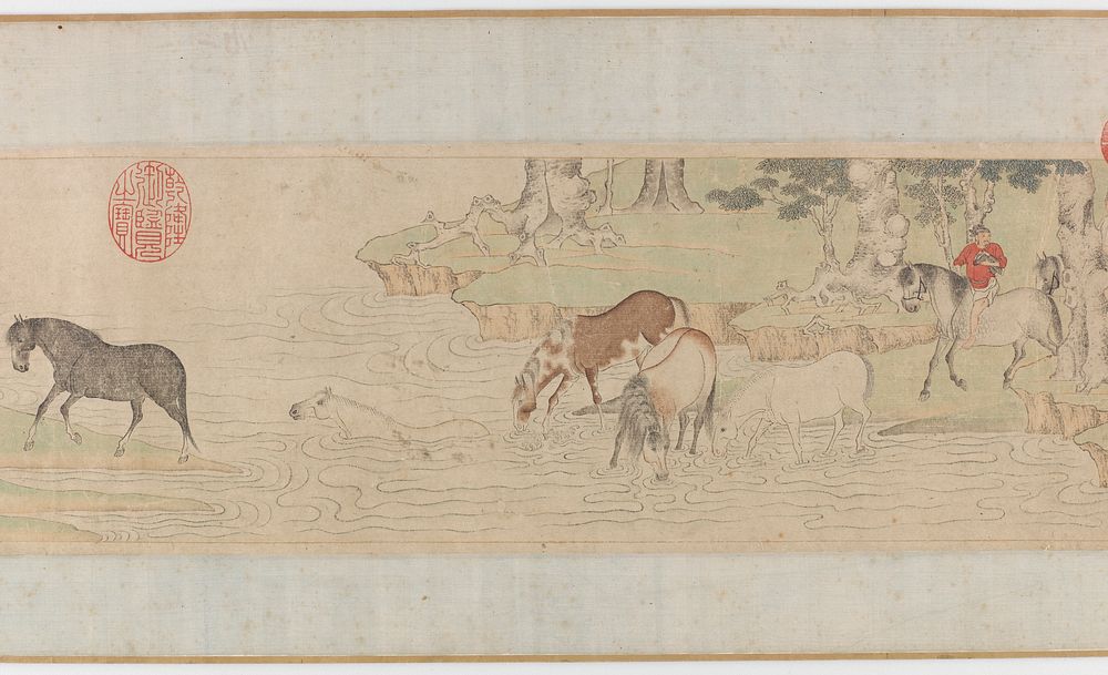 Horses and Grooms Crossing a River, Zhao Mengfu